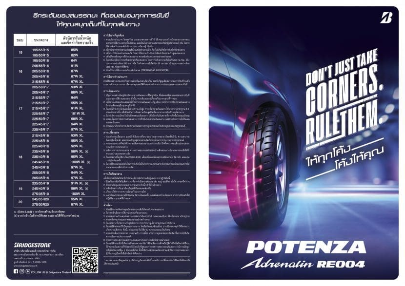 Aw Brochure Potenza Adrenalin Re004a4outside | ยางรถยนต์ ราคาอัปเดต 2026 ครบทุกยี่ห้อ รวมยาง Ev | Autotirechecking