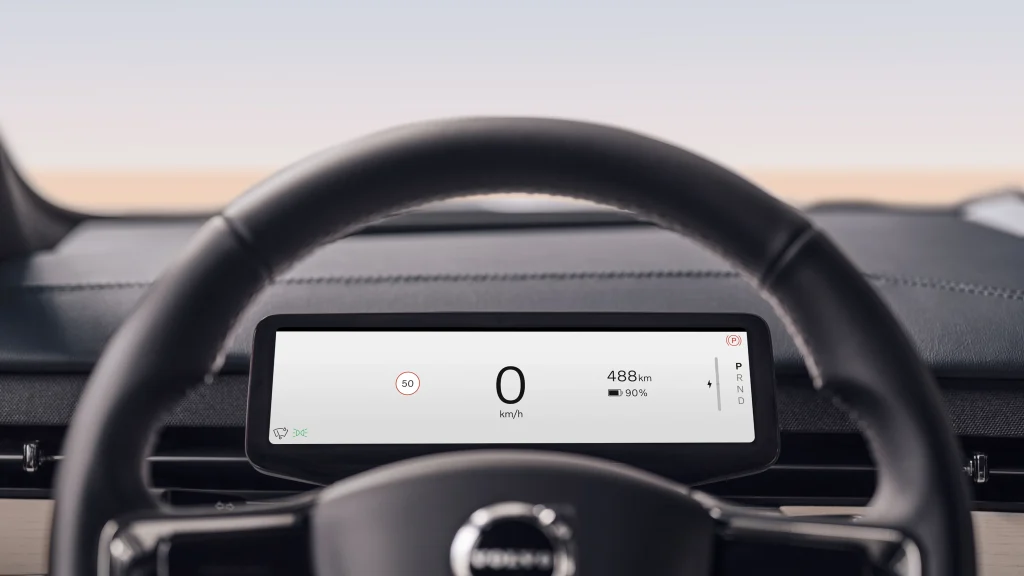 ห้องโดยสาร Volvo EX90 พร้อมจอแสดงผลดิจิทัล ใช้เป็นภาพประกอบเทคโนโลยีรถ Volvo รุ่นใหม่
