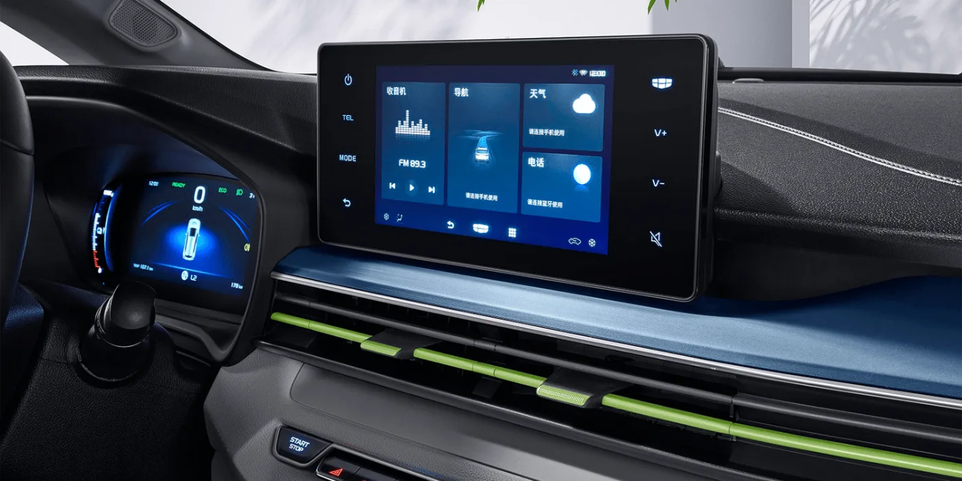 Geelygeometryex3dashboard2021 | ยางรถยนต์ ราคาอัปเดต 2026 ครบทุกยี่ห้อ รวมยาง Ev | Autotirechecking จอกลางและแผงคอนโซล Geometry EX3 รุ่นจีนปี 2021
